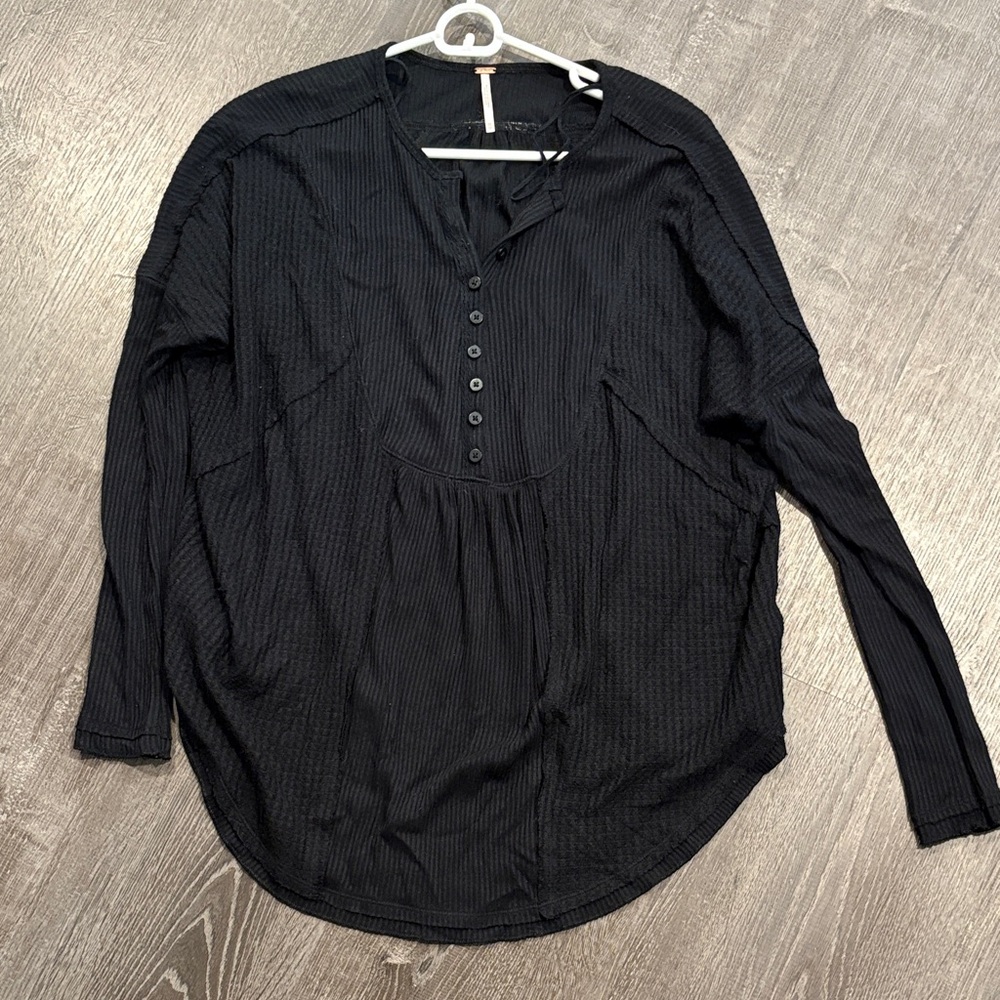 Free People Black Long Sleeve Blouse